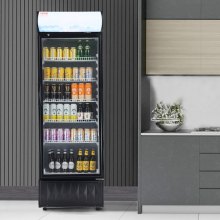 VEVOR Getränkekühlschrank Flaschenkühlschrank Schwarz 345 L, Getränkekühlschrank mit 5 Verstellbaren Einlegeböden, Gastro Getränkekühler LED 7-Stufige Knopfsteuerung, Kommerzieller Kühlschrank
