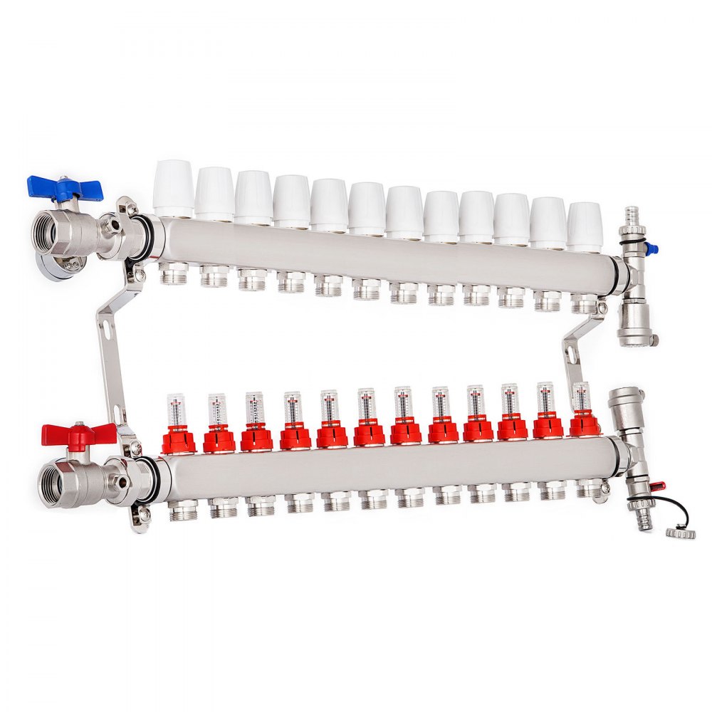 Edelstahl Heizkreisverteiler Fußbodenheizung 12 Fach Verkehrt Herum Für 1/2"
