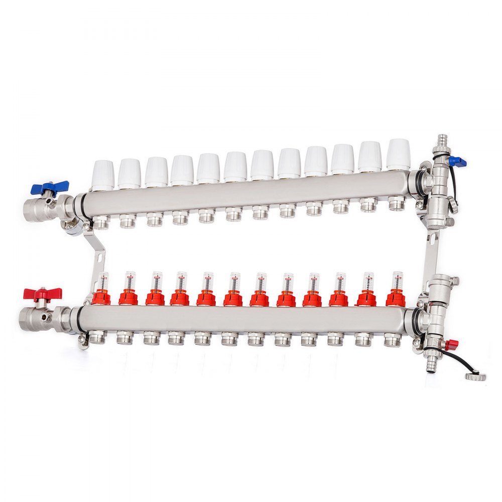 Edelstahl Heizkreisverteiler Fußbodenheizung 12 Fach Verkehrt Herum Für 1/2"
