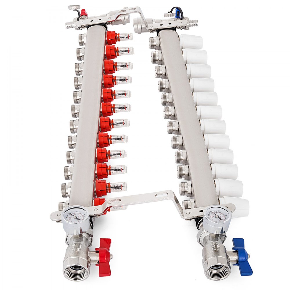 Edelstahl Heizkreisverteiler Fußbodenheizung 12 Fach Verkehrt Herum Für 1/2"