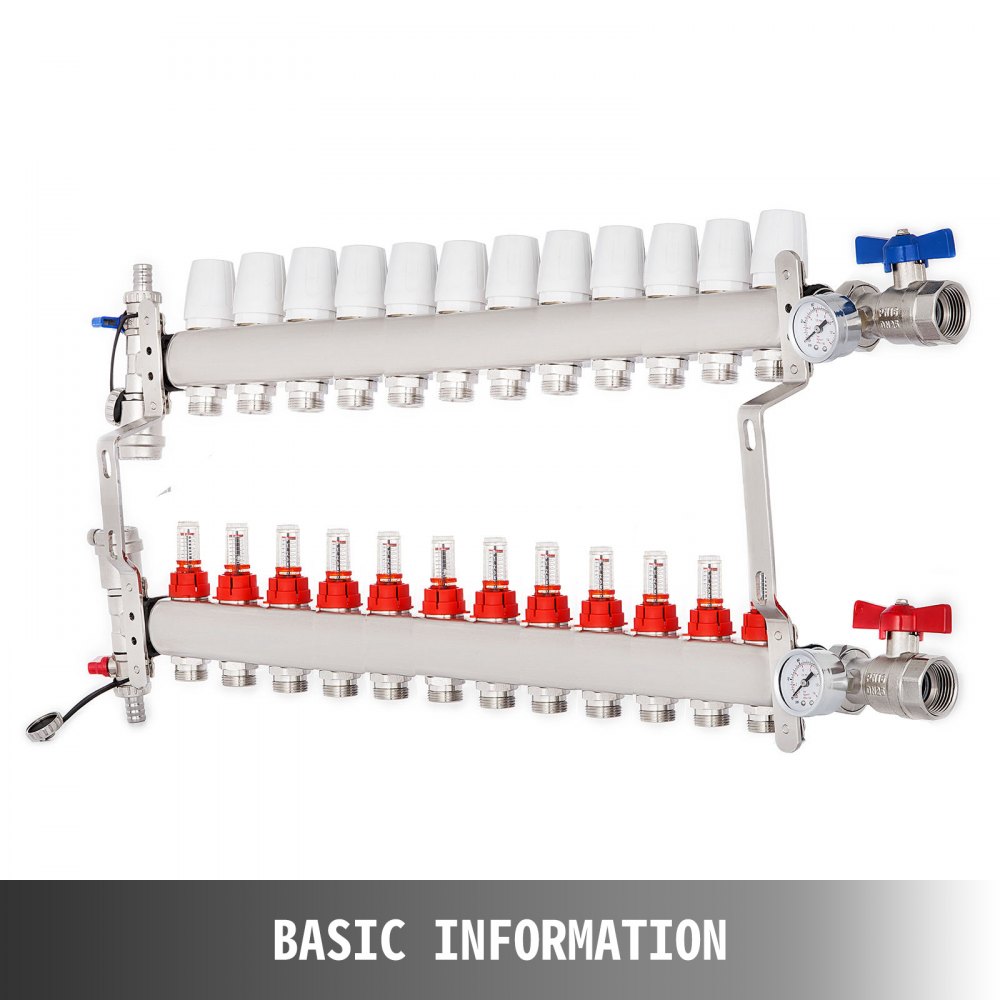 Edelstahl Heizkreisverteiler Fußbodenheizung 12 Fach Verkehrt Herum Für 1/2"