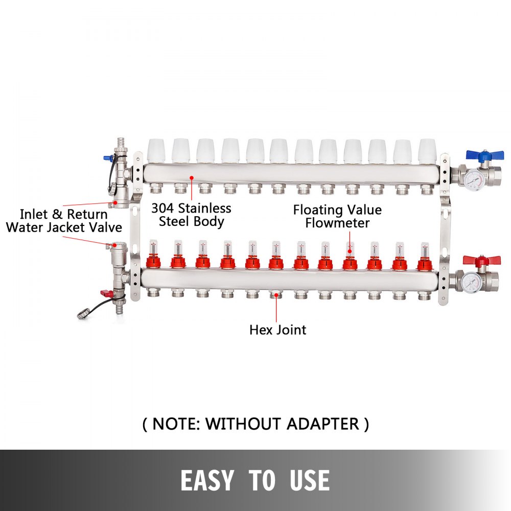 Edelstahl Heizkreisverteiler Fußbodenheizung 12 Fach Verkehrt Herum Für 1/2"