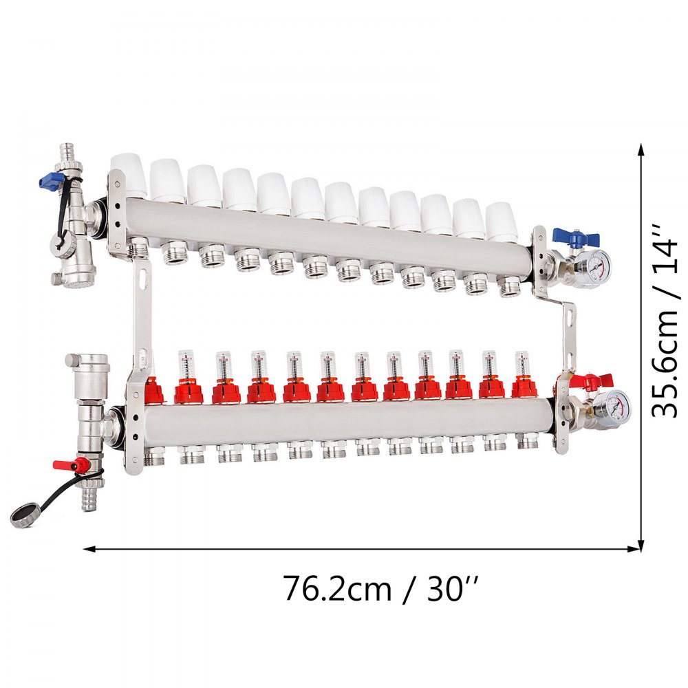 Edelstahl Heizkreisverteiler Fußbodenheizung 12 Fach Verkehrt Herum Für 1/2"