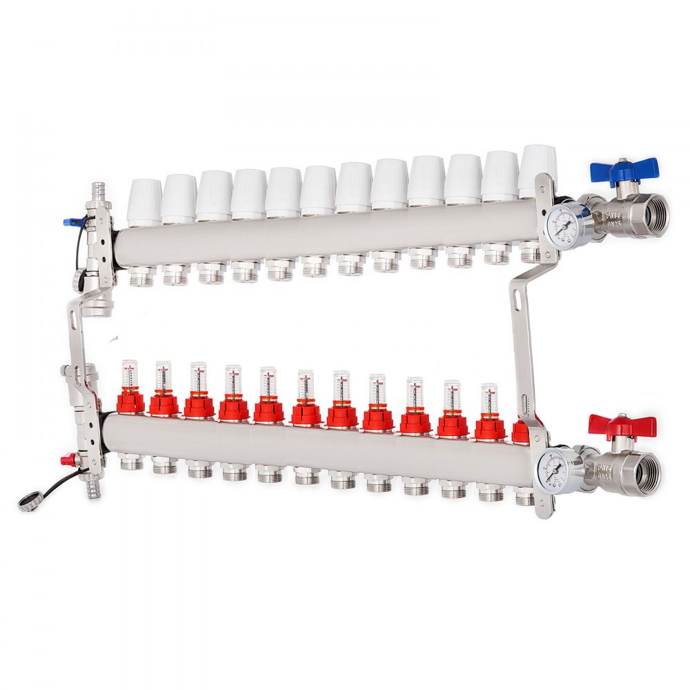 Edelstahl Heizkreisverteiler Fußbodenheizung 12 Fach Verkehrt Herum Für 1/2"
