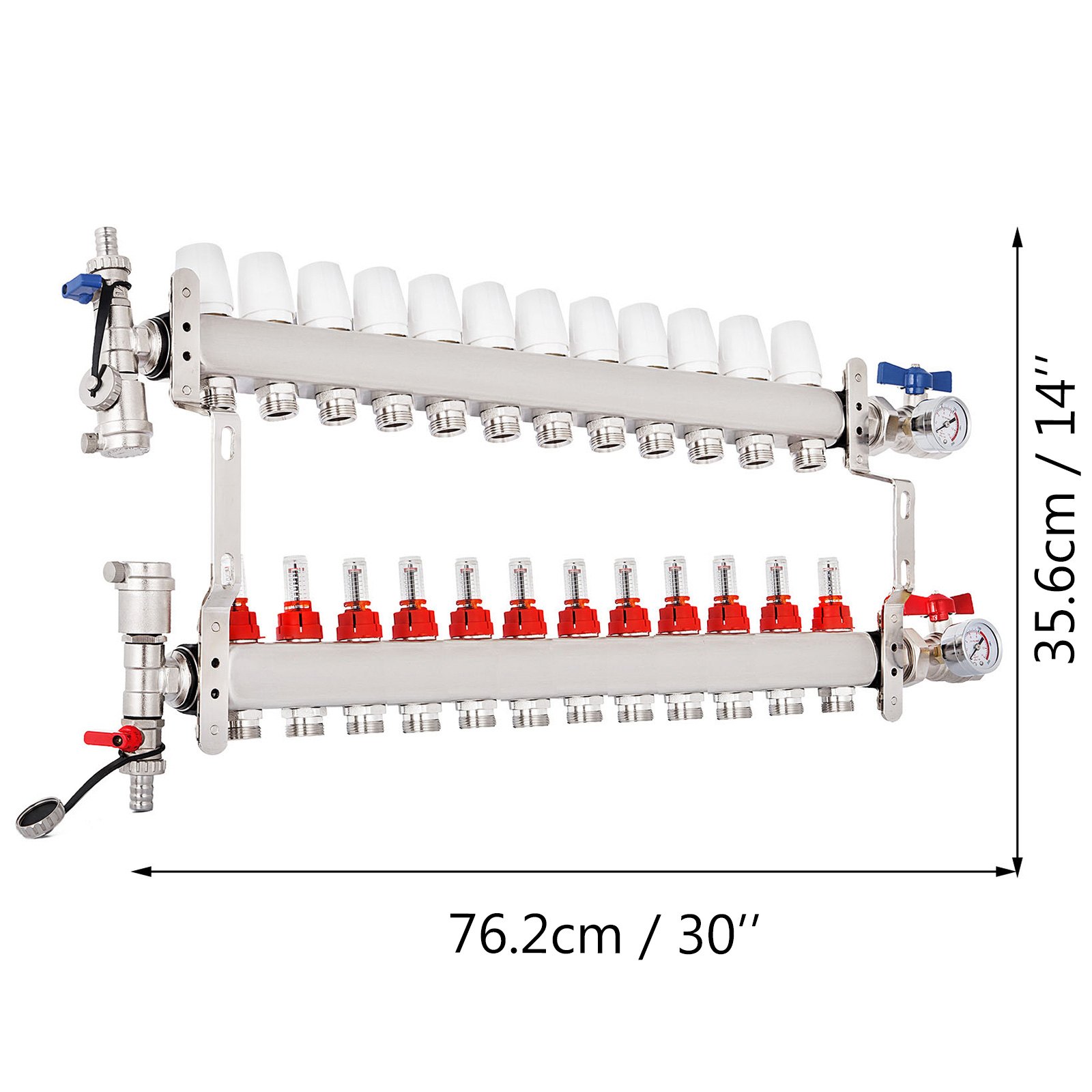 Edelstahl Heizkreisverteiler Fußbodenheizung 12 Fach Verkehrt Herum Für 1/2"