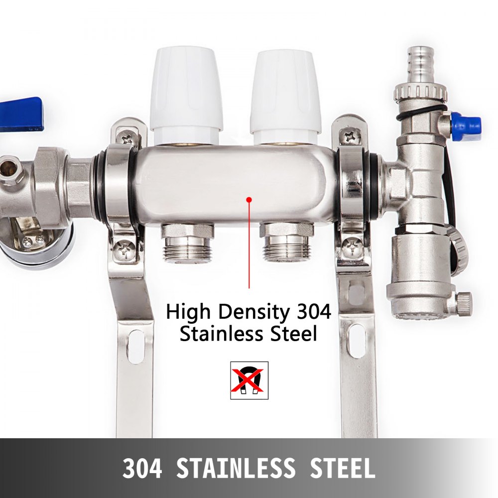 VEVOR 2 Heizkreise Heizungsset Rostfreier Stahl Heizkreisverteiler Verteiler Heizkreisverteiler für Fußbodenheizung für Heat Stainless Steel