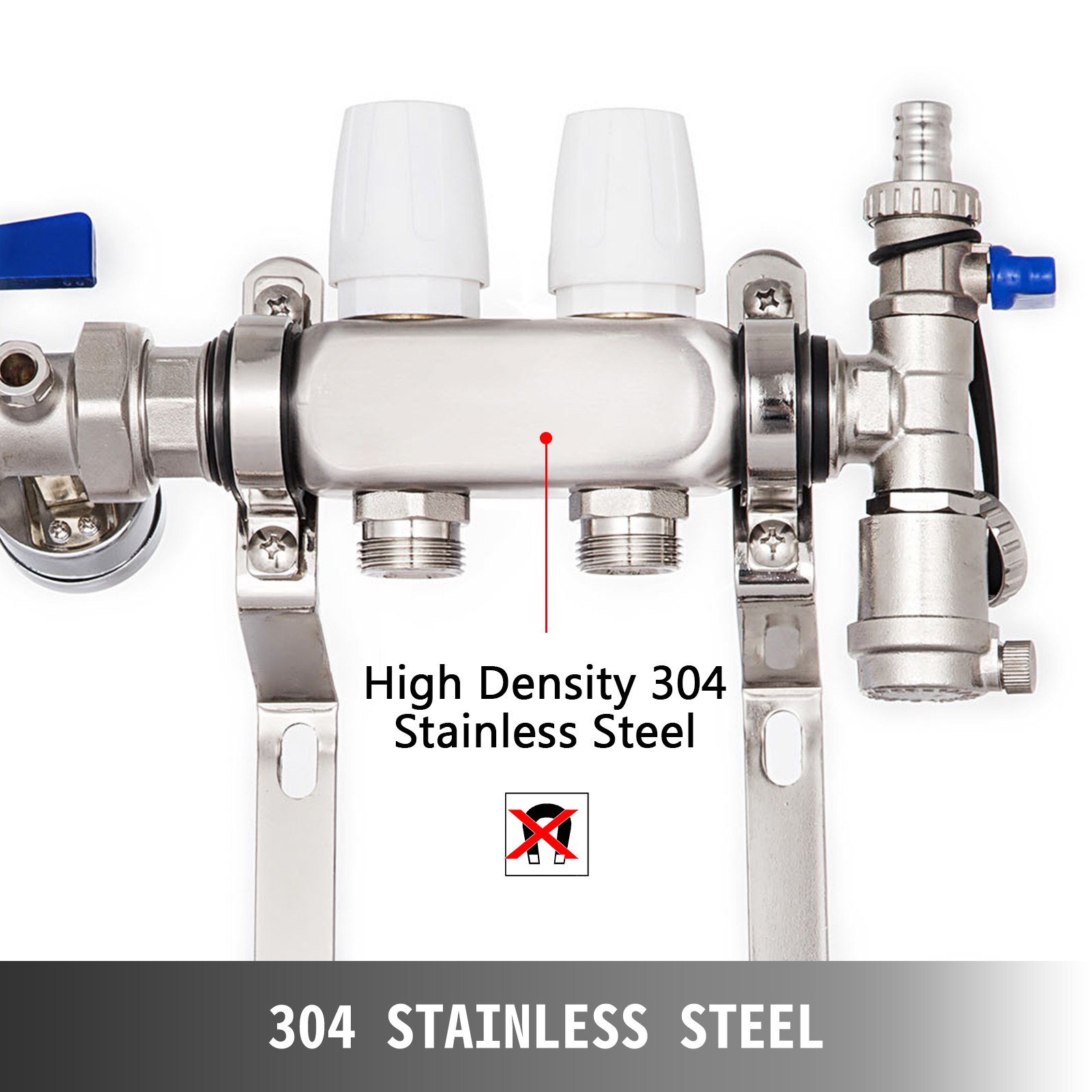 VEVOR 2 Heizkreise Heizungsset Rostfreier Stahl Heizkreisverteiler Verteiler Heizkreisverteiler für Fußbodenheizung für Heat Stainless Steel