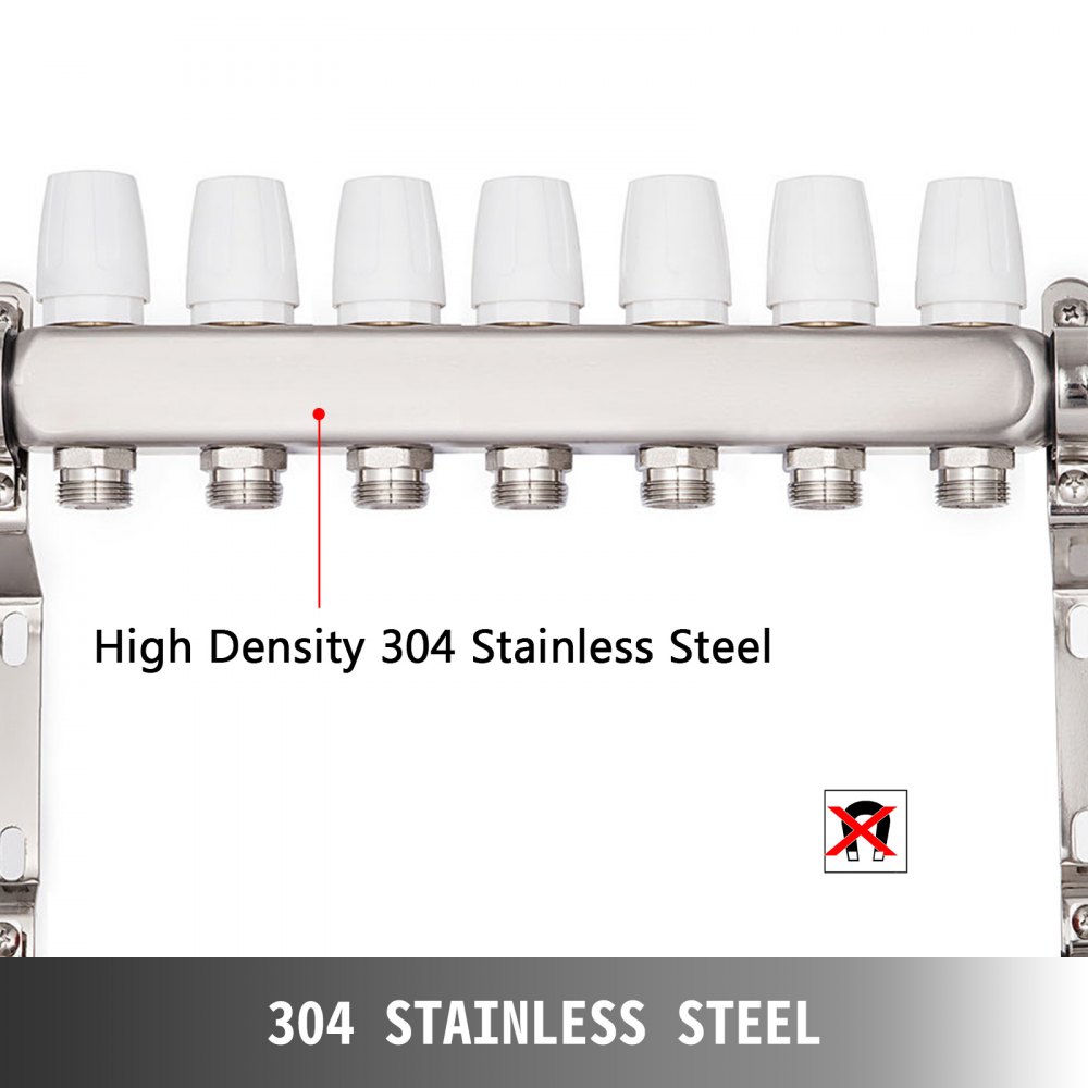 VEVOR Heizkreisverteiler 7 Heizkreise Heizungsset Rostfreier Stahl Heizkreisverteiler Verteiler für Fußbodenheizung für Heat Stainless Steel
