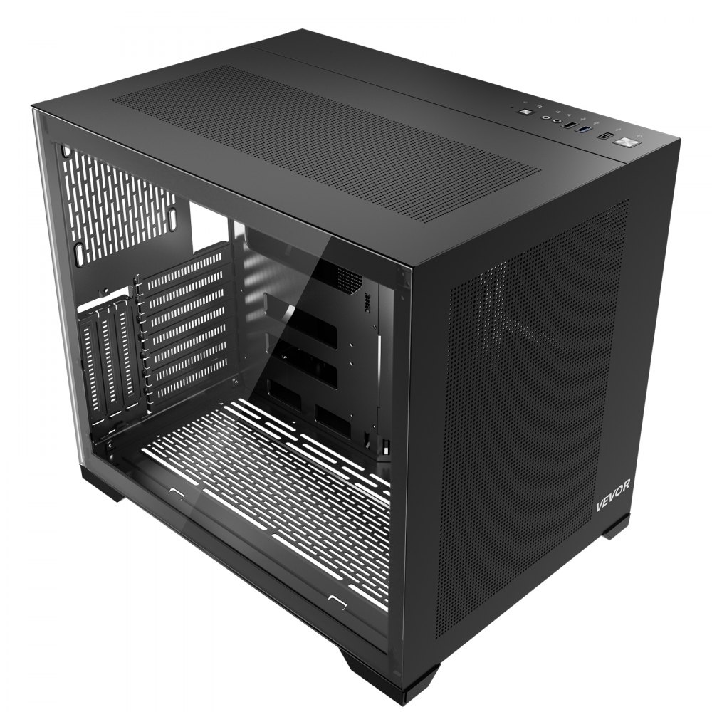 VEVOR PC-Gehäuse Mid-Tower, Dual-Chamber, mit gehärteten Glasscheiben, magnetischem Staubfilter, Kabelmanagement, für GPU bis zu 410 mm Länge, kompatibel mit ATX/M-ATX/ITX, kein Lüfter