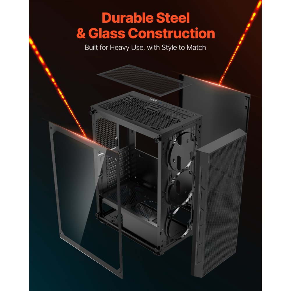 VEVOR PC-Gaming-Gehäuse, Mid-Tower, gehärtetes Glaspanel mit hohem Luftstrom, Staubfilter, 3x 120 mm ARGB-Lüfter, Kabelmanagement, für GPUs mit bis zu 320 mm Länge, für ATX / M-ATX / ITX