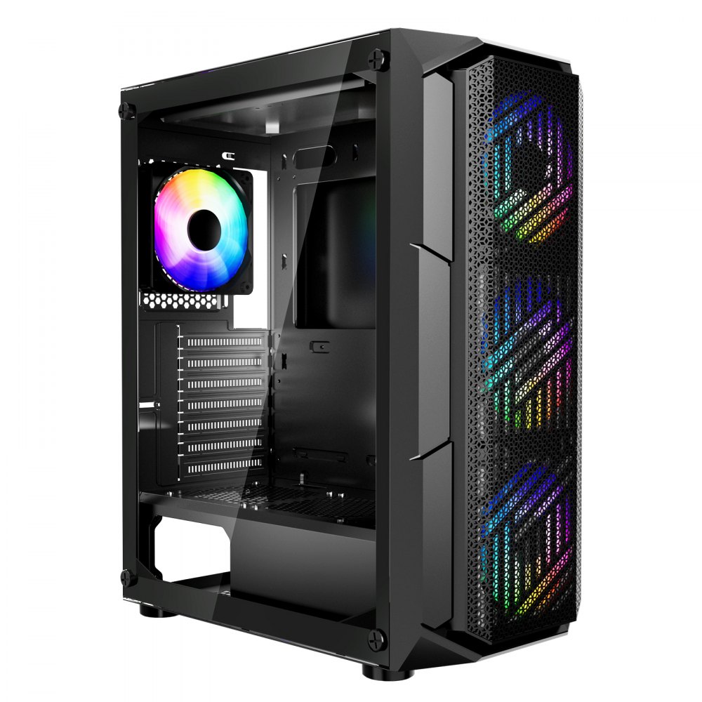 VEVOR PC-Gaming-Gehäuse, Mid-Tower, gehärtetes Glaspanel mit hohem Luftstrom, Staubfilter, 4x 120 mm ARGB-Lüfter, Kabelmanagement, für GPUs mit bis zu 320 mm Länge, für ATX / M-ATX / ITX