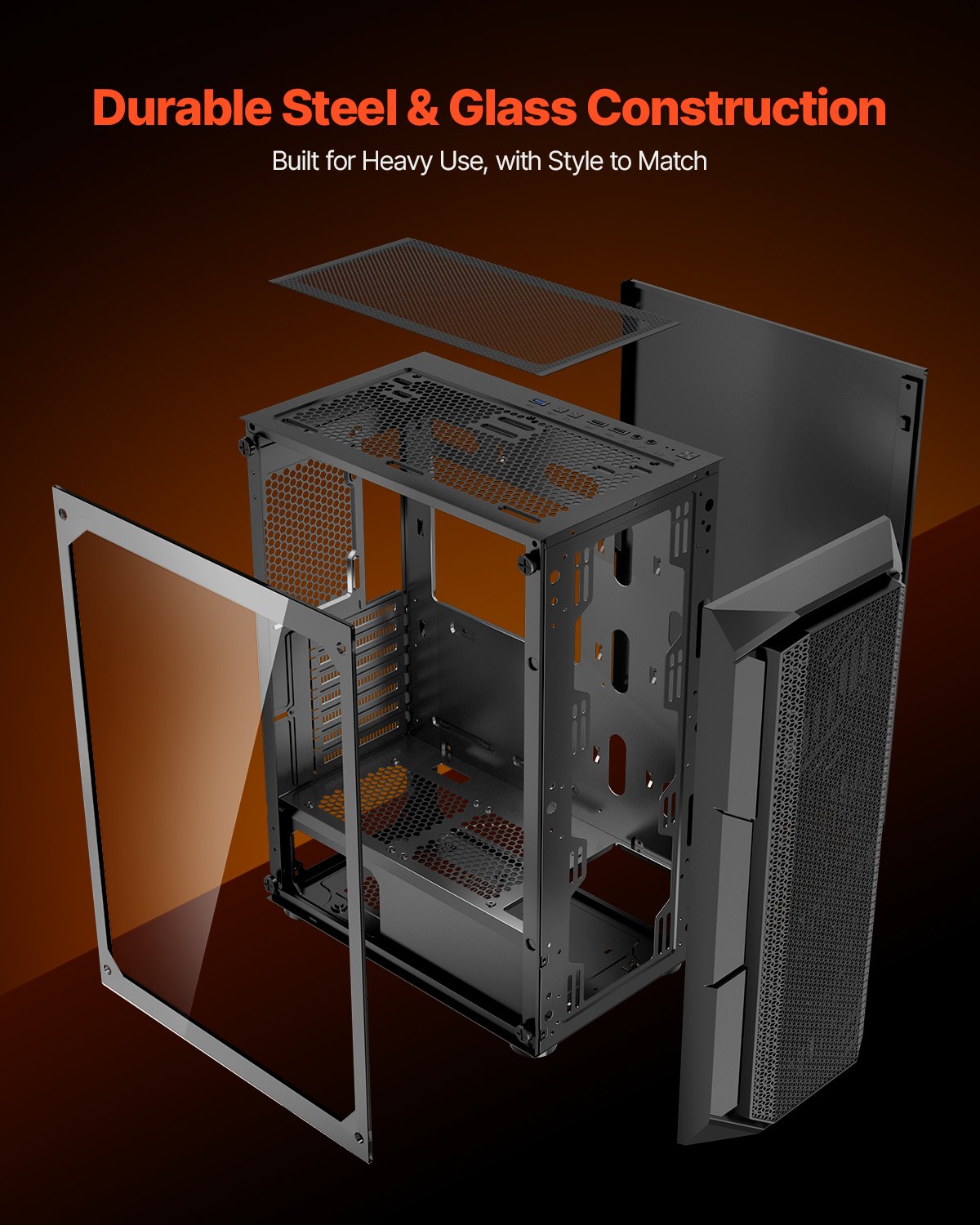 VEVOR PC-Gaming-Gehäuse, Mid-Tower, gehärtetes Glaspanel mit hohem Luftstrom, Staubfilter, 4x 120 mm ARGB-Lüfter, Kabelmanagement, für GPUs mit bis zu 320 mm Länge, für ATX / M-ATX / ITX