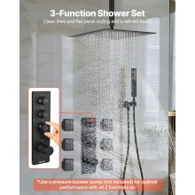 VEVOR Duschsystem-Set mit 16 Zoll Regenduschsystem / 6 Körperbrausen  / 2 in 1 Handbrause, drehbarer Regenkopf (3 Funktionen), Messingventil und Verkleidungssatz, Mattschwarz Badezimmer