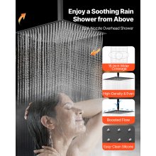 VEVOR Duschsystem-Set mit 16 Zoll Regenduschsystem / 6 Körperbrausen  / 2 in 1 Handbrause, drehbarer Regenkopf (3 Funktionen), Messingventil und Verkleidungssatz, Mattschwarz Badezimmer