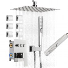VEVOR Duschsystem-Set mit 10 Zoll Regenduschsystem / 6 Körperbrausen / 2 in 1 Handbrause, drehbarer Regenkopfsystem (3 Funktionen), Messingventil und Verkleidungssatz, Chrom Badezimmer