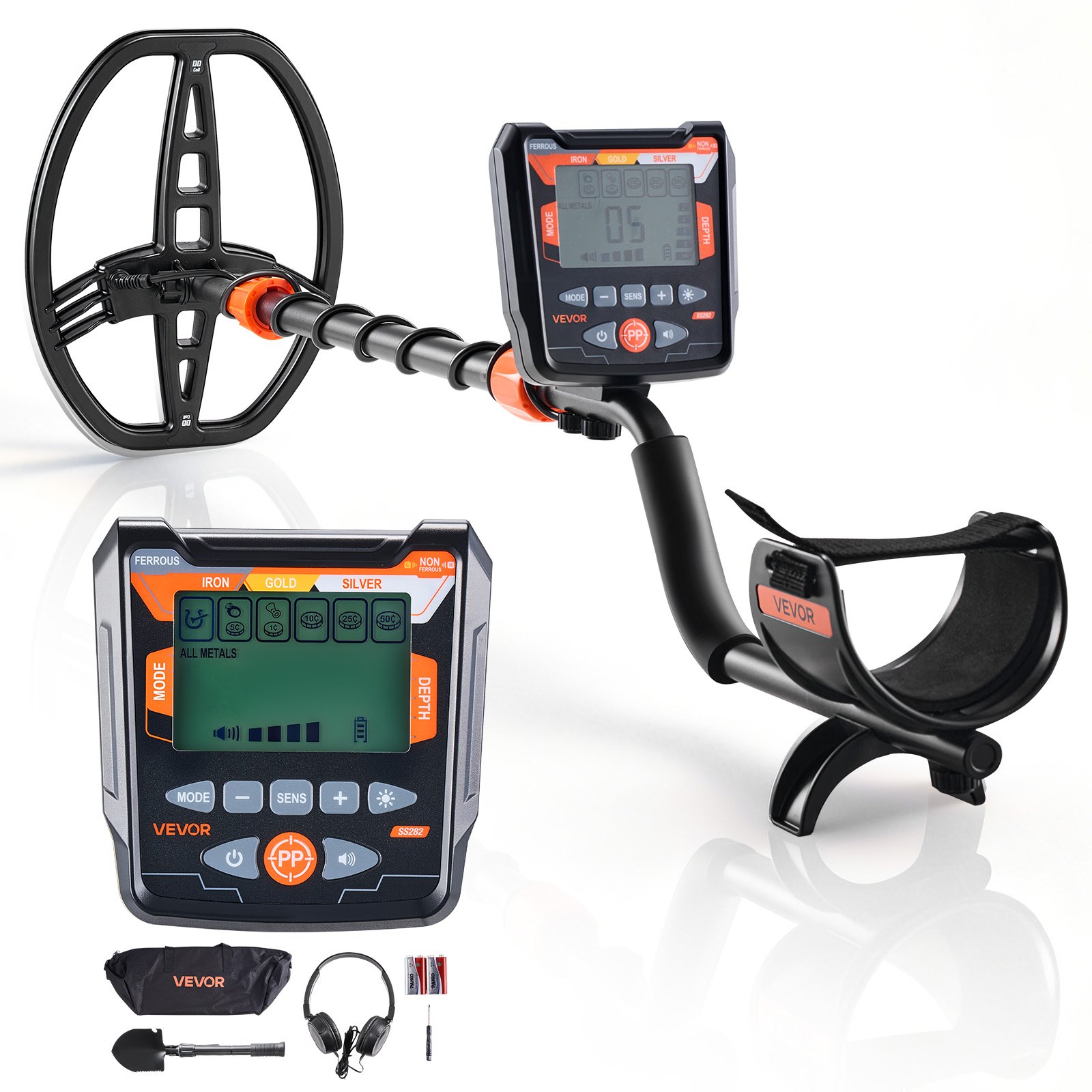 VEVOR Metalldetektor für Erwachsene 254 mm, Profi Metallsuchgerät mit 5 Modi, Hochpräziser Golddetektor, IP68 Wasserdichte Suchspule mit Display, Kopfhörer, Verstellbare Länge, zur Goldsuche