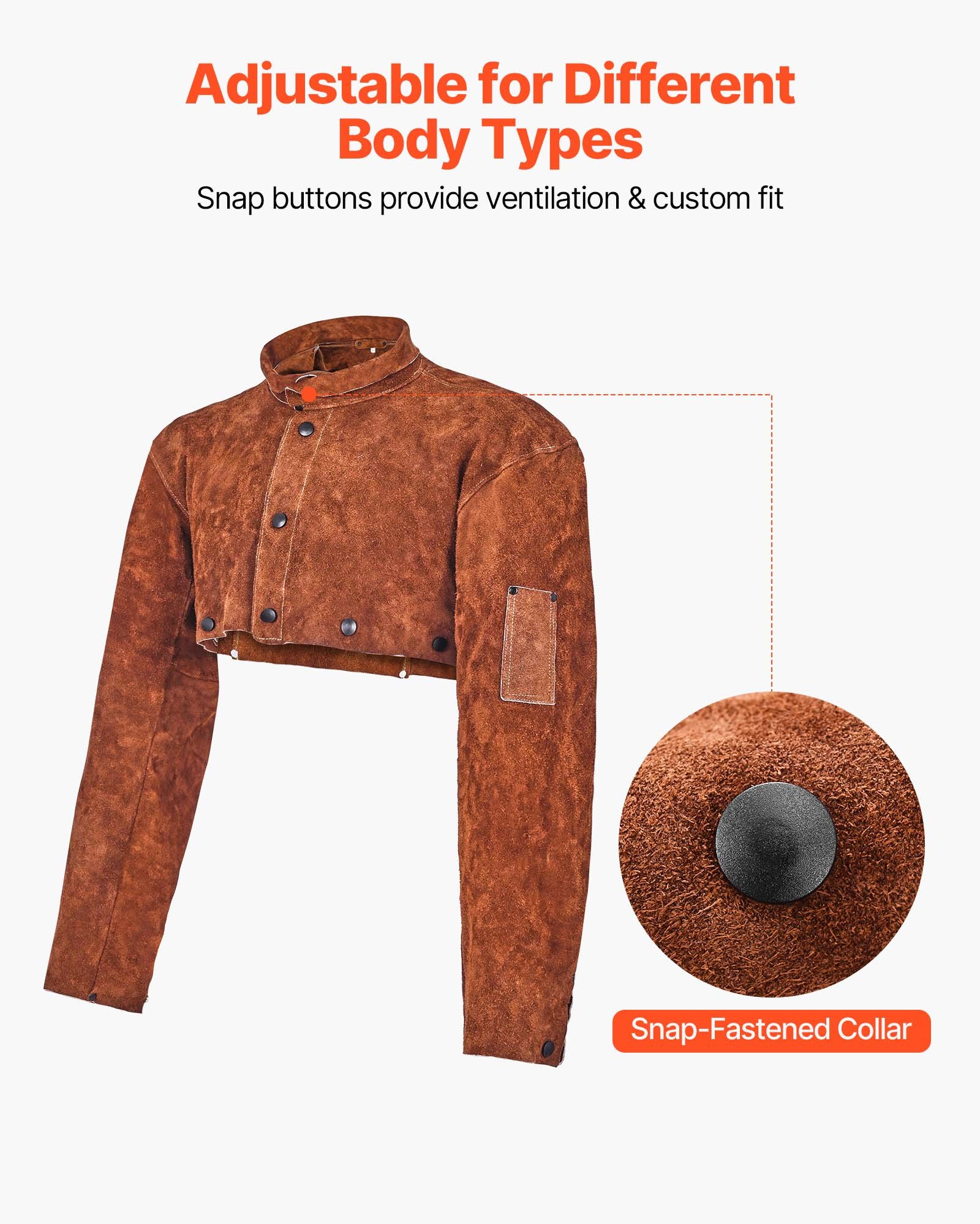 VEVOR Schweißerumhang, 278x533x610 mm, flammhemmender Sicherheitsumhang aus Rindsleder, hitzebeständige Arbeitsbekleidung, zum Schweißen, Schmieden, Holzarbeiten, Gartenarbeit, Größe M