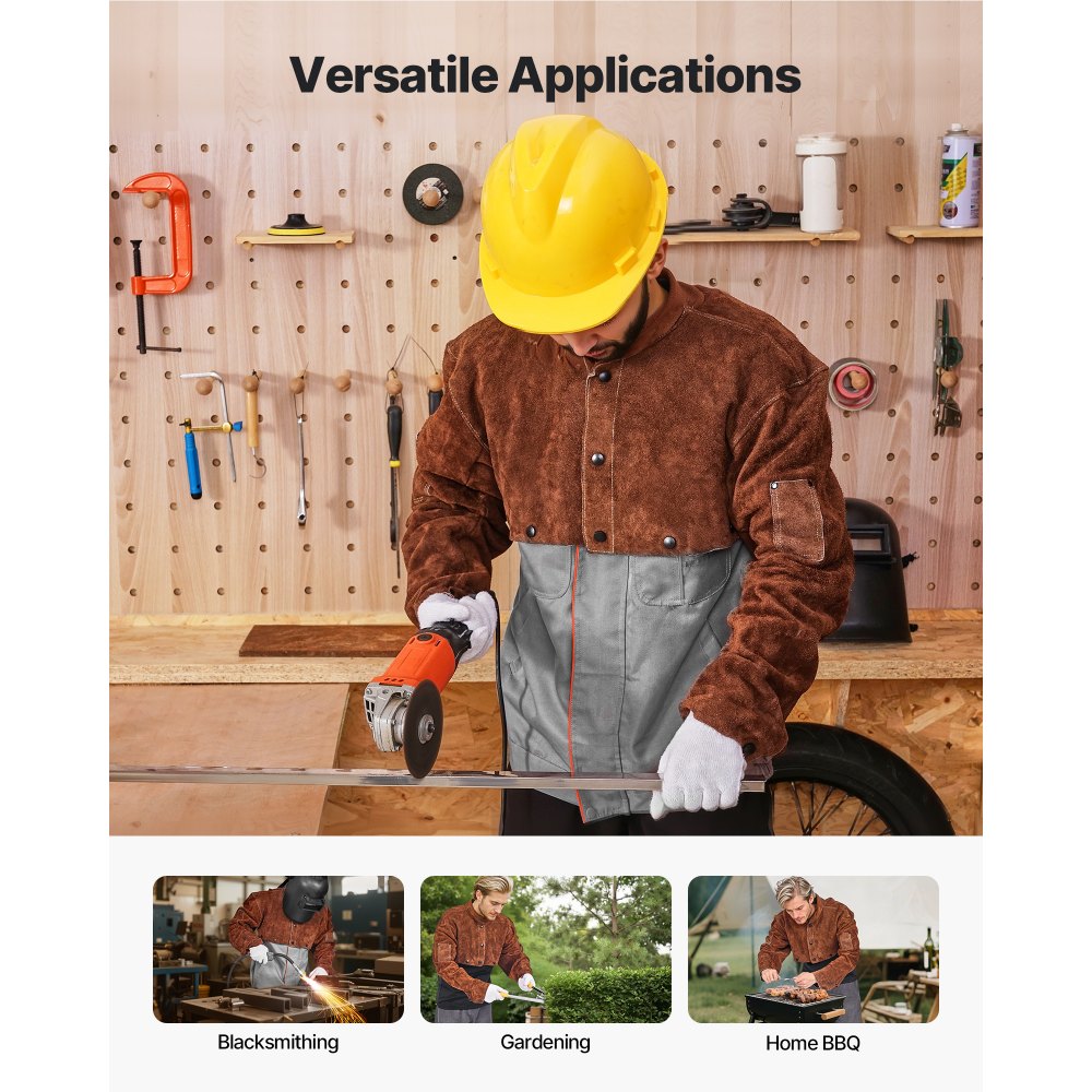 VEVOR Schweißerumhang, 320x635x673 mm, flammhemmender Sicherheitsumhang aus Rindsleder, hitzebeständige Bekleidung zum Schweißen, Schmieden, Holzarbeiten, Gartenarbeit, XXL-Größe