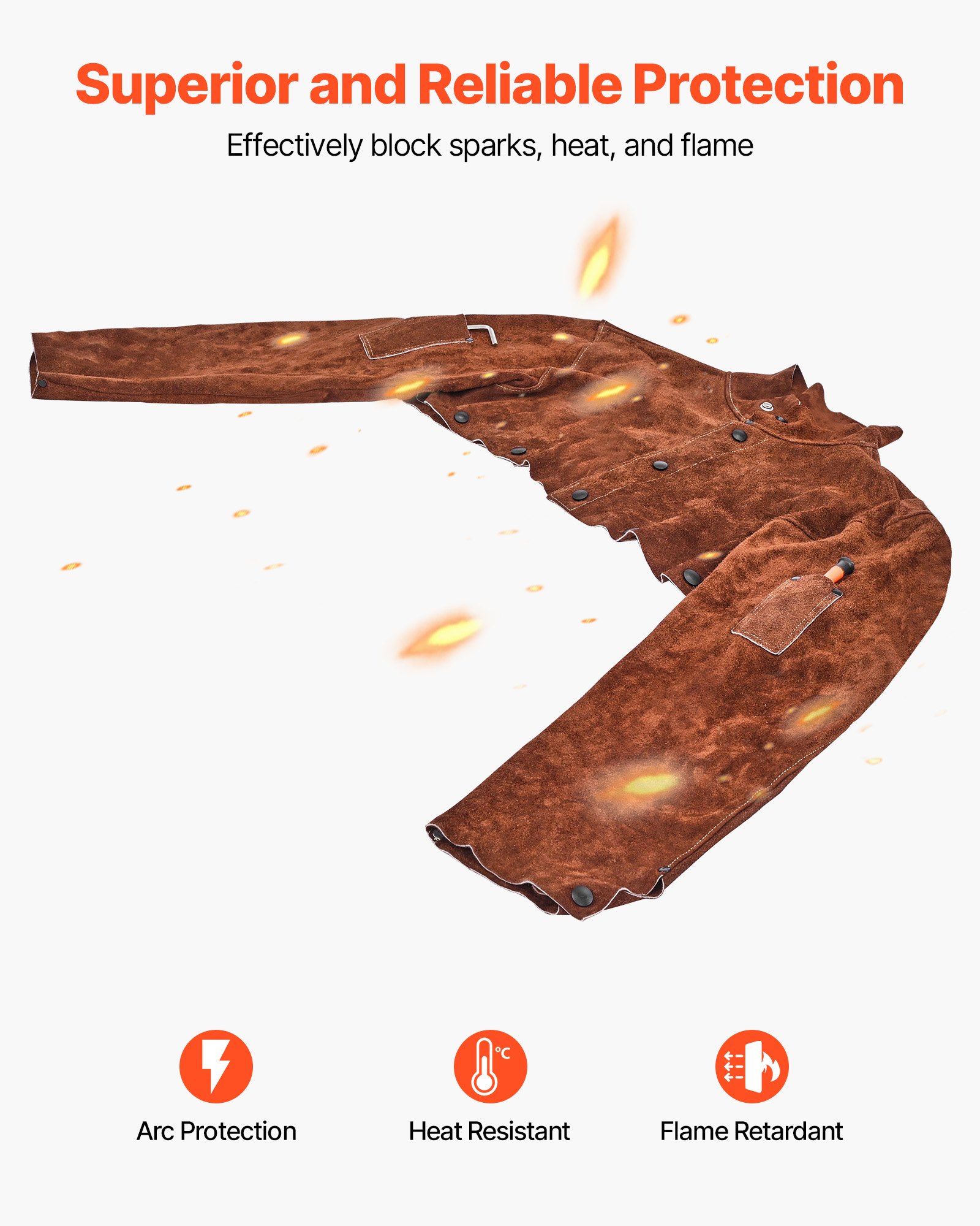 VEVOR Schweißerumhang, 320x635x673 mm, flammhemmender Sicherheitsumhang aus Rindsleder, hitzebeständige Bekleidung zum Schweißen, Schmieden, Holzarbeiten, Gartenarbeit, XXL-Größe
