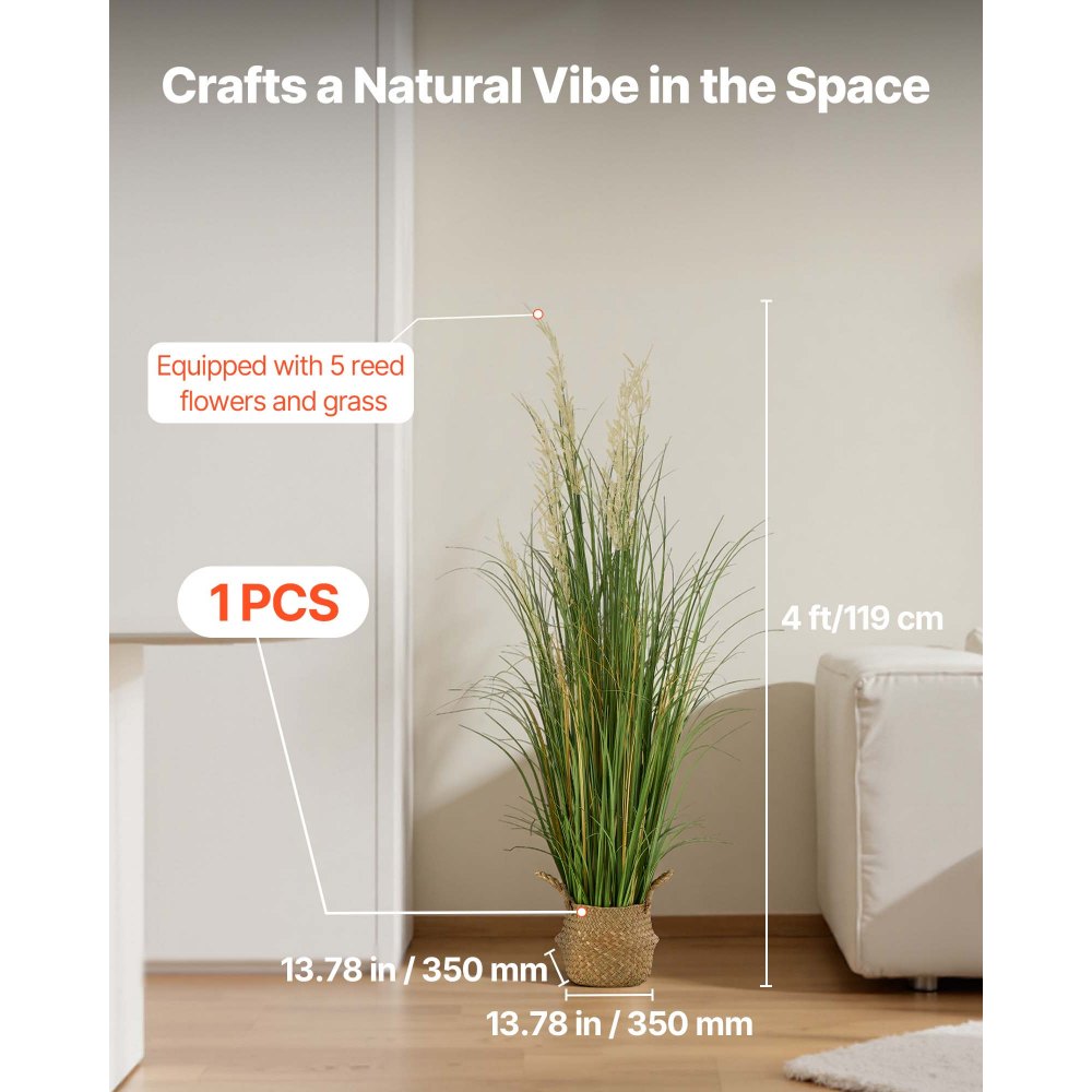 VEVOR Künstliche Graspflanze, 1194 mm Schilfgras im Topf, hochwertige PVC-Kunstpflanze, Grasbusch, Sträucher für Haus, Garten, Büro, Zimmerdekoration, Einweihungsfeier, 1 Stk., Grün