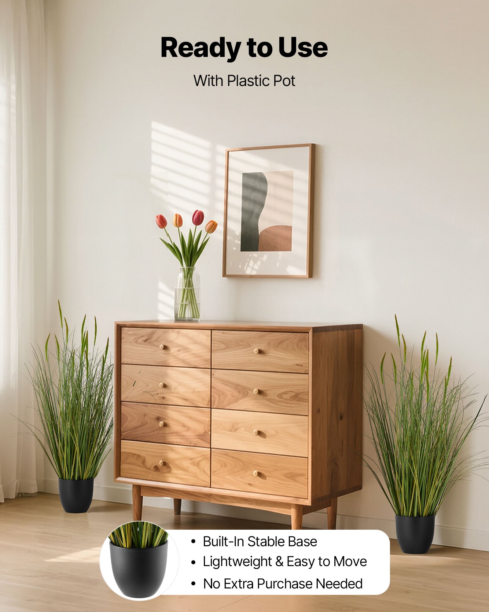 VEVOR Künstliche Graspflanze, 2er-Pack 88,9 cm Rohrkolbengras im Topf, hochwertige PVC-Kunstpflanze, künstliche Grünpflanzen, Sträucher für drinnen und draußen, Haus, Garten, Büro, Zimmerdekoration, Einweihungsparty, Grün