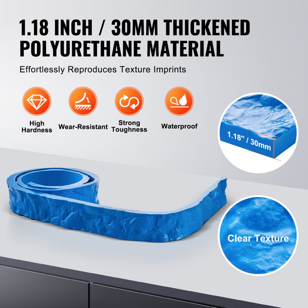 VEVOR Betonstempel, 231,3 x 7,6 cm, Betonformen, rechteckig, Polyurethan-Stempel, Steinfliesen-Strukturmatte, Schieferbodenabdruck, nahtlose Stempelmatte, Betonstrukturhaut für dekorative Außenbereiche, blau