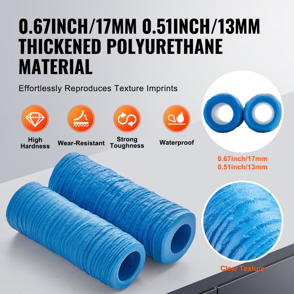 VEVOR Betonstempel, 8-1/2 x 3 Zoll und 7-1/2 x 2 Zoll, Beton-Polyurethan-Stempelrolle, Steinfliesen-Strukturmatte, Schieferbodenabdruck, nahtloser Stempel, Betonstrukturierungshautformen für dekorative Außenbereiche