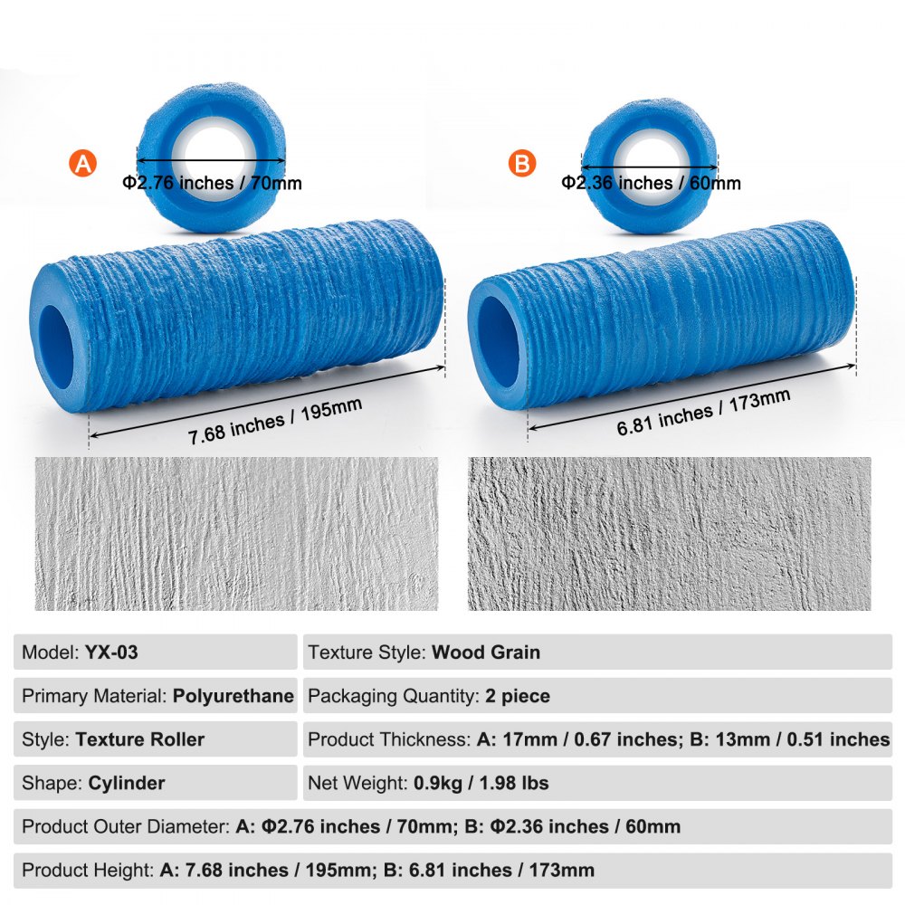 VEVOR Betonstempel, 8-1/2 x 3 Zoll und 7-1/2 x 2 Zoll, Beton-Polyurethan-Stempelrolle, Steinfliesen-Strukturmatte, Schieferbodenabdruck, nahtloser Stempel, Betonstrukturierungshautformen für dekorative Außenbereiche