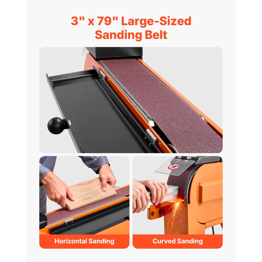 VEVOR Bandschleifer 7,62x200,7 cm, 2100 W, 900 U/min, Industriequalität, mit 0° - 45° einstellbarem Winkel & Staubabsauganschluss für die professionelle Holz- & Metallbearbeitung