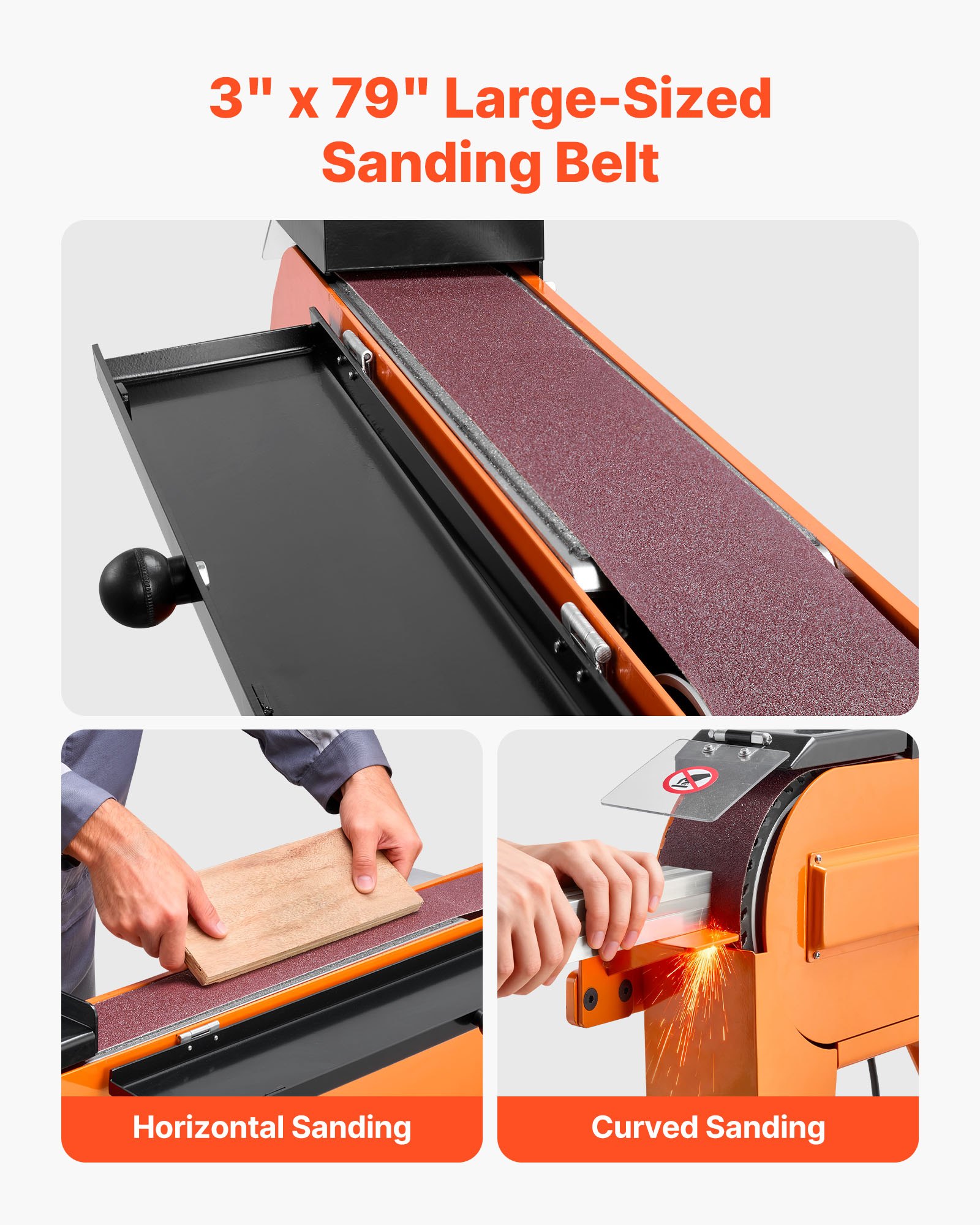 VEVOR Bandschleifer 7,62x200,7 cm, 2100 W, 900 U/min, Industriequalität, mit 0° - 45° einstellbarem Winkel & Staubabsauganschluss für die professionelle Holz- & Metallbearbeitung