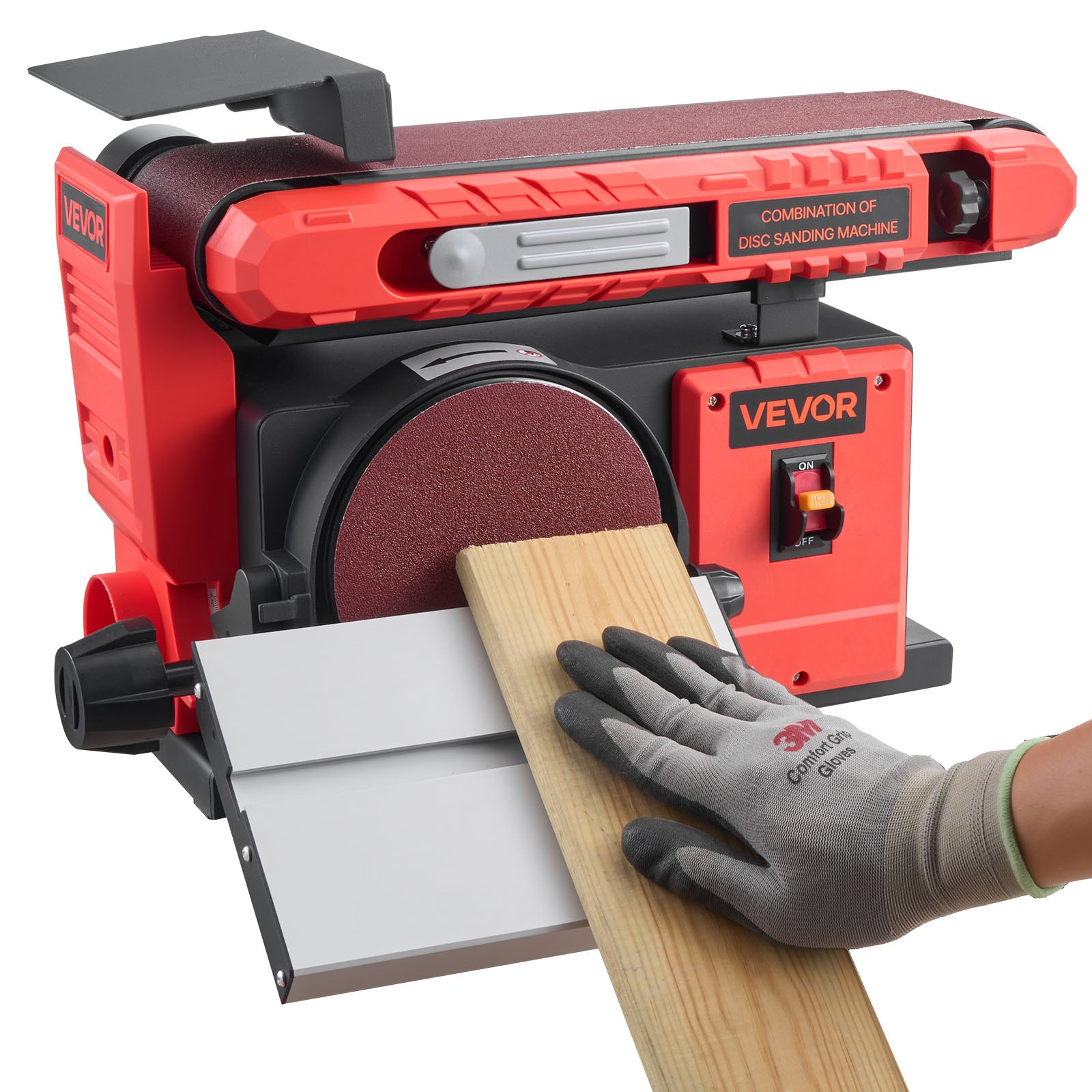 VEVOR Band-Tellerschleifer 400 W, 152,4 mm Tellerschleifer & 101,6x914,4 mm Bandschleifer, mit 0-45° verstellbarem Arbeitstisch & Staubabsauganschluss für Holzbearbeitung, Messerschärfen