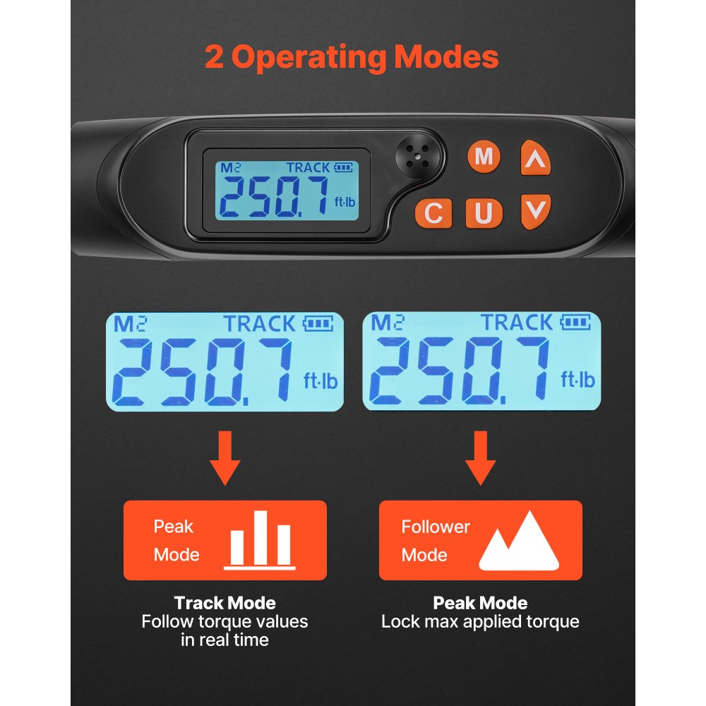 VEVOR Digitales Drehmomentschlüssel-Set 1/2 Zoll-Antrieb 4 Einheiten, ±2 % Genauigkeit LCD-Display mit Summer & LED-Anzeige Steckschlüsseln Verlängerungsstange & Adapter für Kfz-Reparaturen