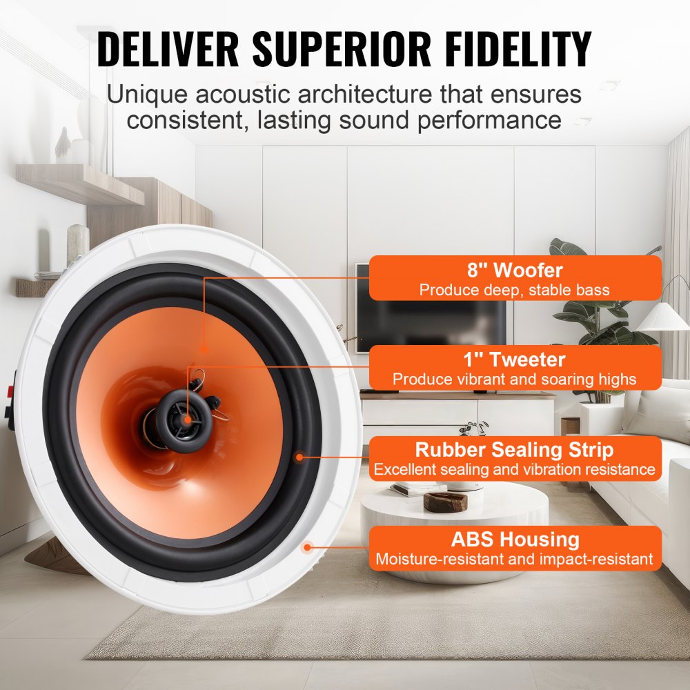VEVOR 4PCs 8 in/20.3 cm Ceiling Speakers 100W Flush Mount Ceiling & in-Wall Speakers