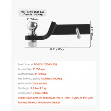 VEVOR Anhängerkupplung 50mm Kugelkopf Empfänger 50mm Drop Kugelhalterung 3400kg