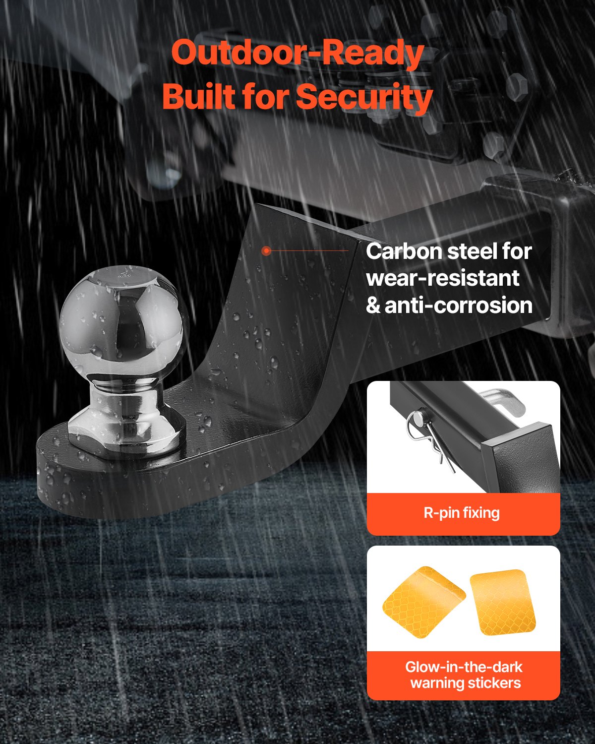 VEVOR Anhängerkupplung, passend für 50 mm Empfänger, Kugelkopfhalterung mit 50 mm Kugel & Stift, Kugelkopfkupplung mit 3400 kg Tragkraft, 50 mm Absenkung, für Schwerlast-Lkw mit Karbonstahl, schwarz