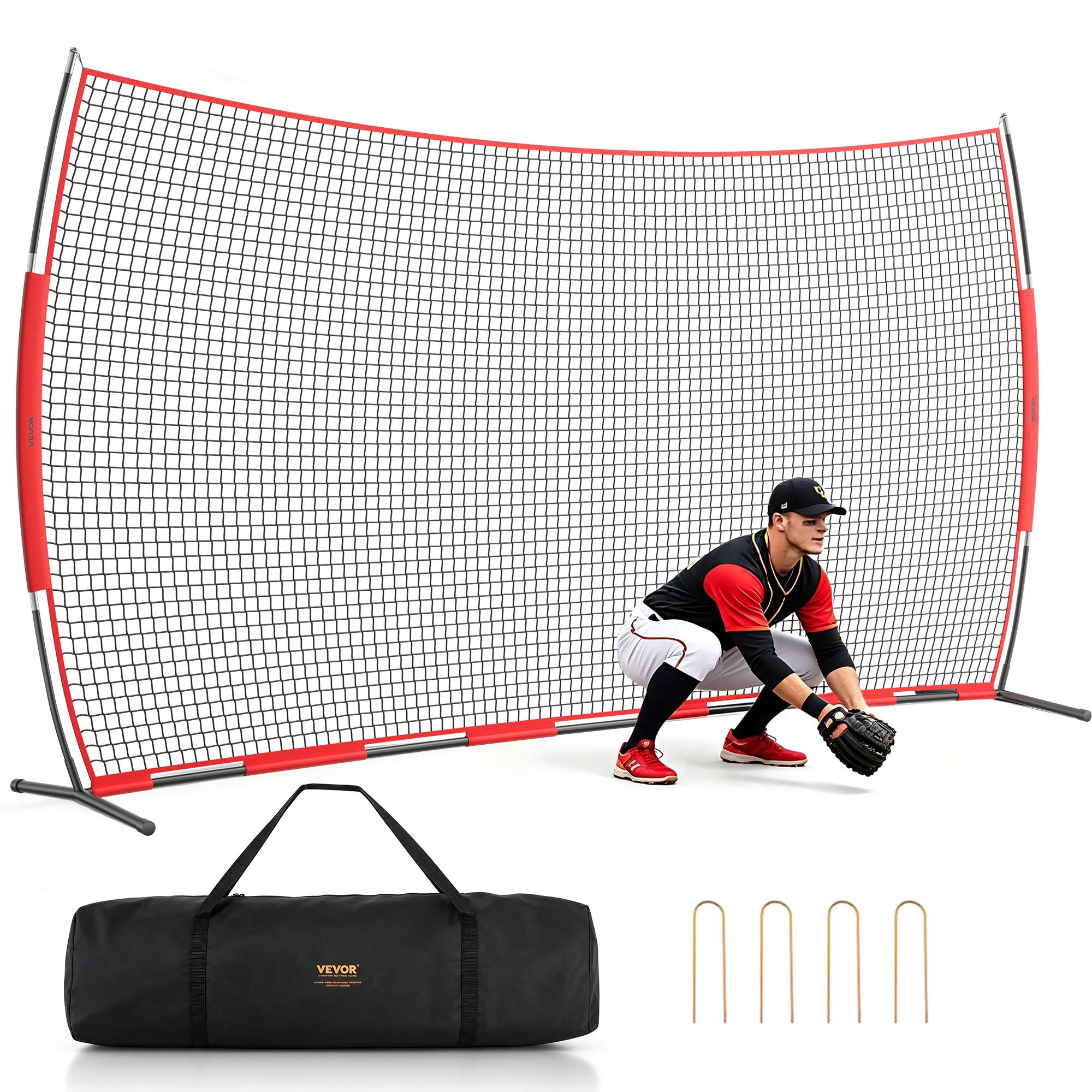 VEVOR Backstop-Netz, 620 x 140 cm Ballsport-Absperrnetz, Übungsausrüstung mit Tragetasche, Schutzschirm für Baseball-, Softball-, Lacrosse-, Fußball- und Hockeytraining, für den Garten