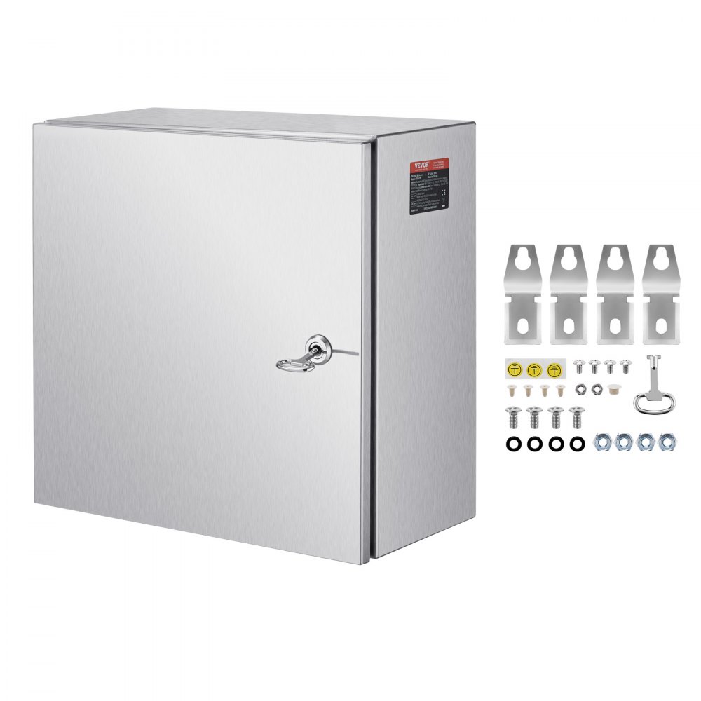 VEVOR Schaltschrank NEMA Edelstahlgehäuse, 300x300x200 mm, NEMA 4X Stahl-Elektroanschlussdose, IP66 wasser- und staubdicht, für den Innen- und Außenbereich, mit Montageplatte