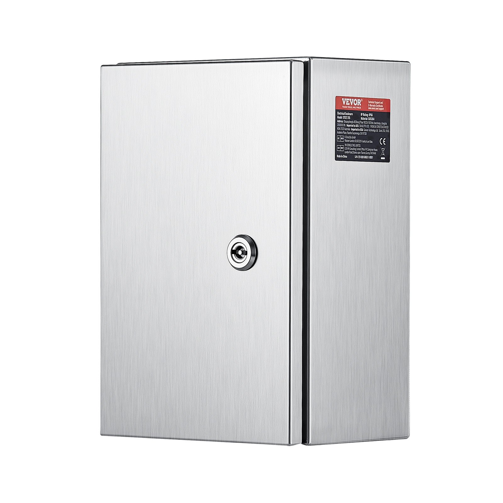VEVOR Schaltschrank, Edelstahlgehäuse, 300x200x150 mm, NEMA 4X Stahl-Elektroanschlussdose, IP66 wasser- & staubdicht, Elektroverteilerkaste für den Innen- & Außenbereich, mit Montageplatte