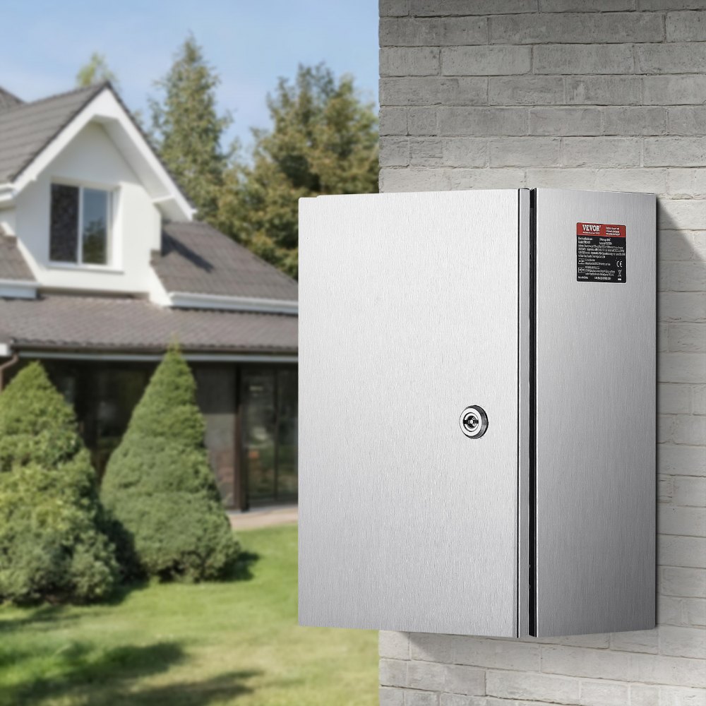VEVOR Schaltschrank NEMA Edelstahlgehäuse, 400x300x205 mm, NEMA 4X Stahl-Elektroanschlussdose, IP66 wasser- und staubdicht, für den Innen- und Außenbereich, mit Montageplatte