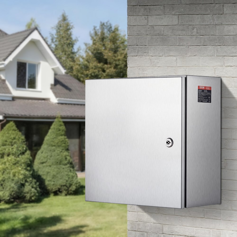 VEVOR Schaltschrank NEMA Edelstahlgehäuse, 400x400x200 mm, NEMA 4X Stahl-Elektroanschlussdose, IP66 wasser- und staubdicht, für den Innen- und Außenbereich, mit Montageplatte