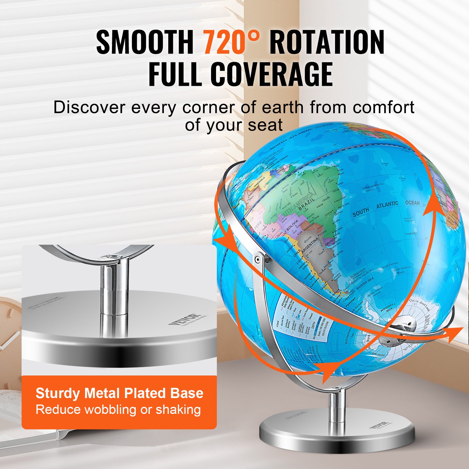 VEVOR Beleuchteter Globus, 330,2 mm, pädagogischer Weltglobus mit stabiler Schwermetallbasis und LED-Sternbild-Nachtlicht, HD-gedruckte Karte, drehbar für das Lernen von Kindern im Klassenzimmer