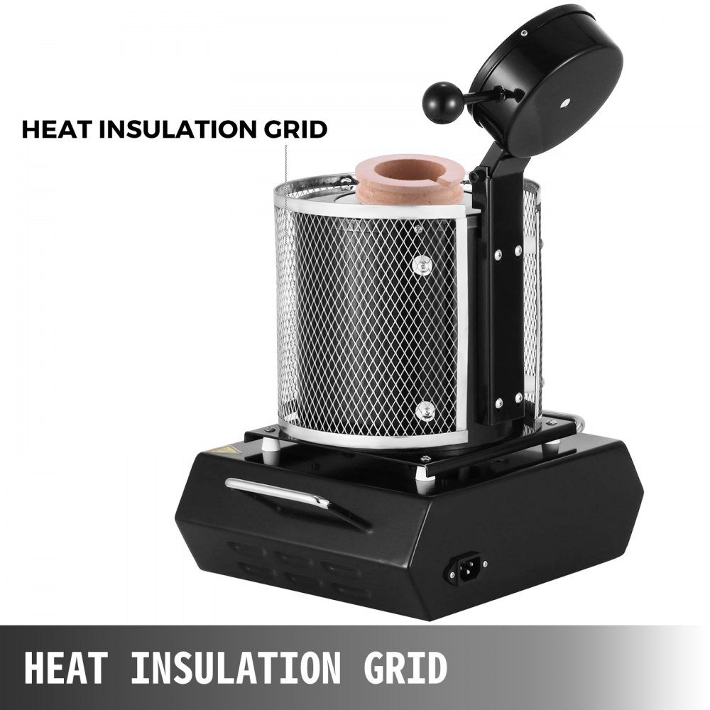VEVOR Goldschmelzofen 1350 W 1150 ℃ Max. Temperatur, digitaler elektrischer Schmelzofen 3 kg Keramiktiegel zum Gießen & Raffinieren von Edelmetallen, zur Verarbeitung von Gold Silber Aluminium