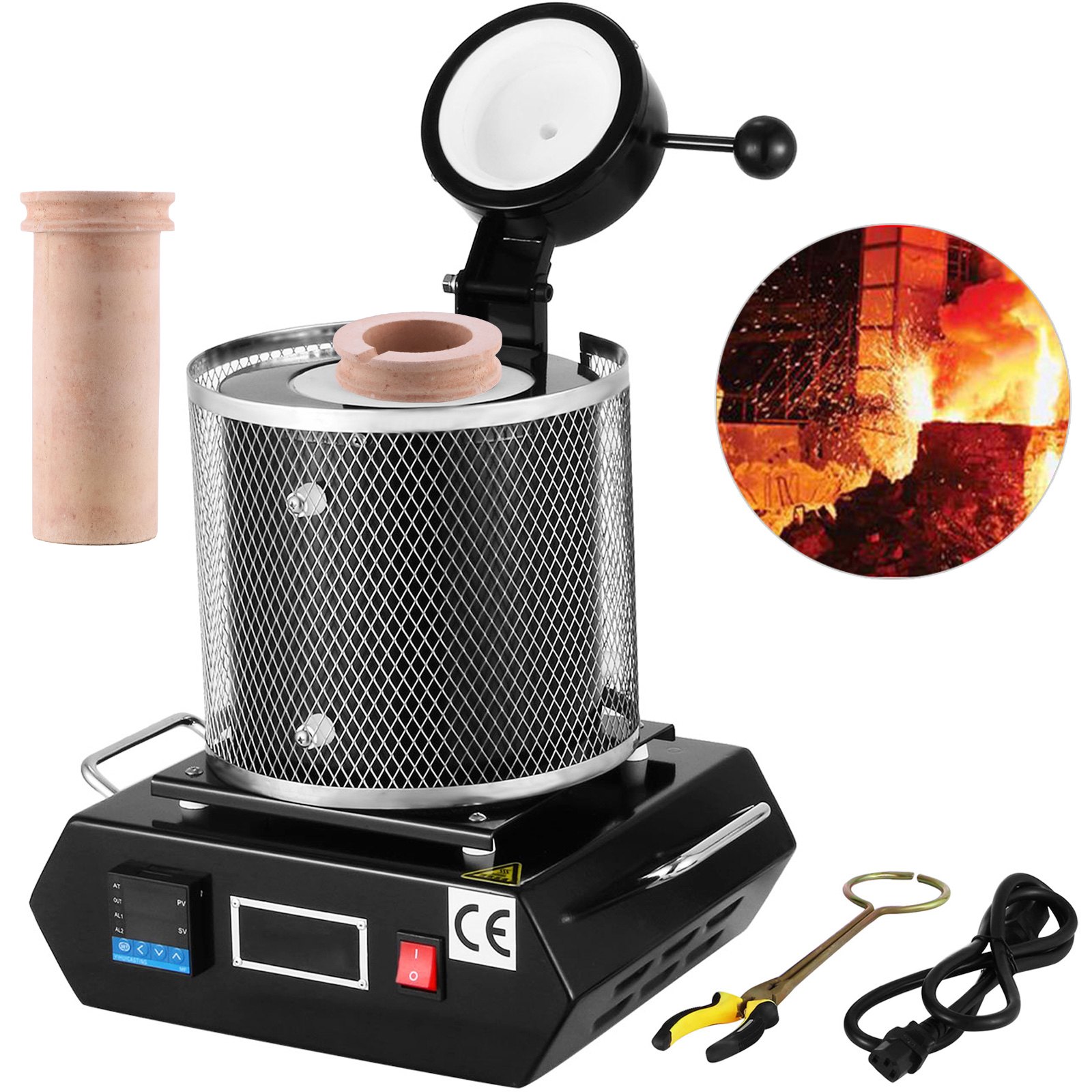 VEVOR Gold Melting Furnace, 1350W, 1150℃ Max Temperature, Digital Electric Melting Furnace Machine, with 3 kg Ceramic Crucible, for Casting Refining Precious Metals, Melts Gold, Silver, Aluminum