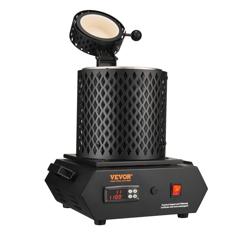 VEVOR Goldschmelzofen1350 W 1150 ℃ Max. Temperatur, digitaler elektrischer Schmelzofen 1 kg / 3 kg Keramiktiegel mit Tiegelzange & Handschuhen, zur Verarbeitung von Gold Silber Kupfer Aluminium rot