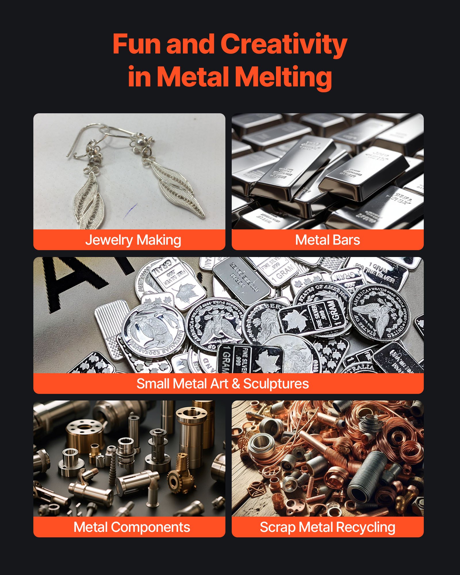 VEVOR digitaler Goldschmelzofen Maschine mit 3 kg Keramiktiegel, elektrischer Schmelzofen 1350 W max. 1150 ℃, Metallschmelzofen Set für Schmuckherstellung Metallbarren Metallkomponenten Schwarz