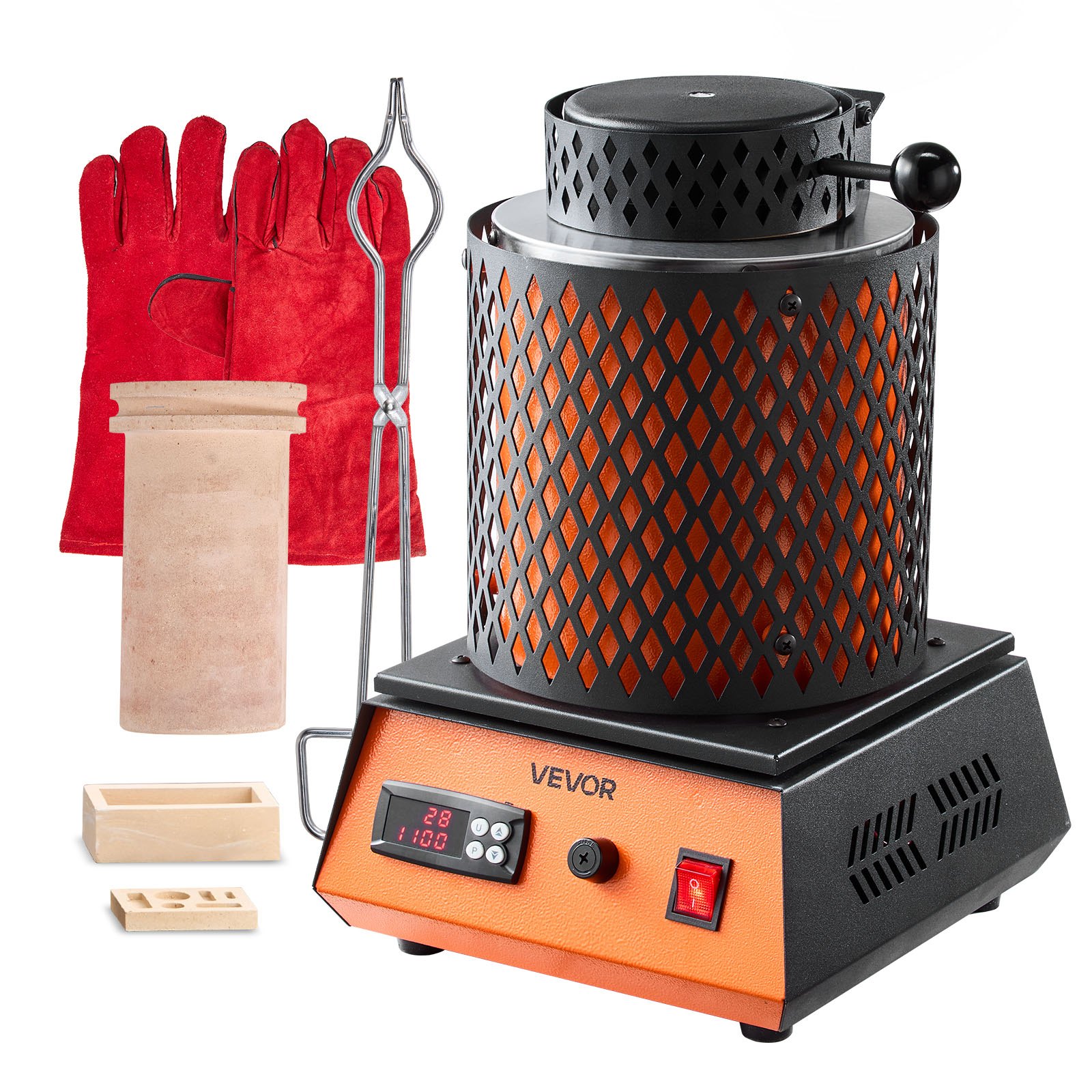 VEVOR digitaler Goldschmelzofen Maschine mit 5 kg Keramiktiegel, elektrischer Schmelzofen 1500 W max. 1150 ℃, Metallschmelzofen Set für Schmuckherstellung Metallbarren Metallkomponenten Schwarz