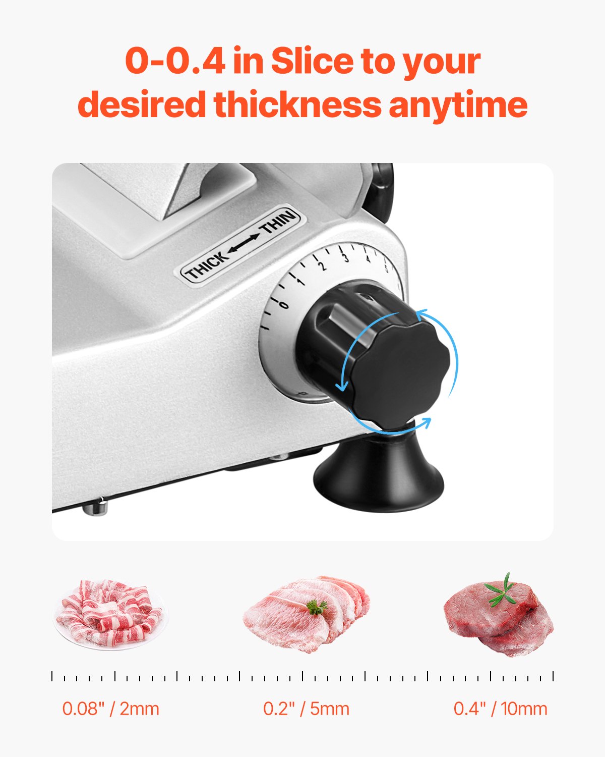 VEVO Commercial Meat Slicer, 180W Frozen Meat Slicer with Premium Blade, 0-10mm Adjustable Thickness, Electric Delicatessen Slicer for Meat, Vegetables, Bread, Cheese