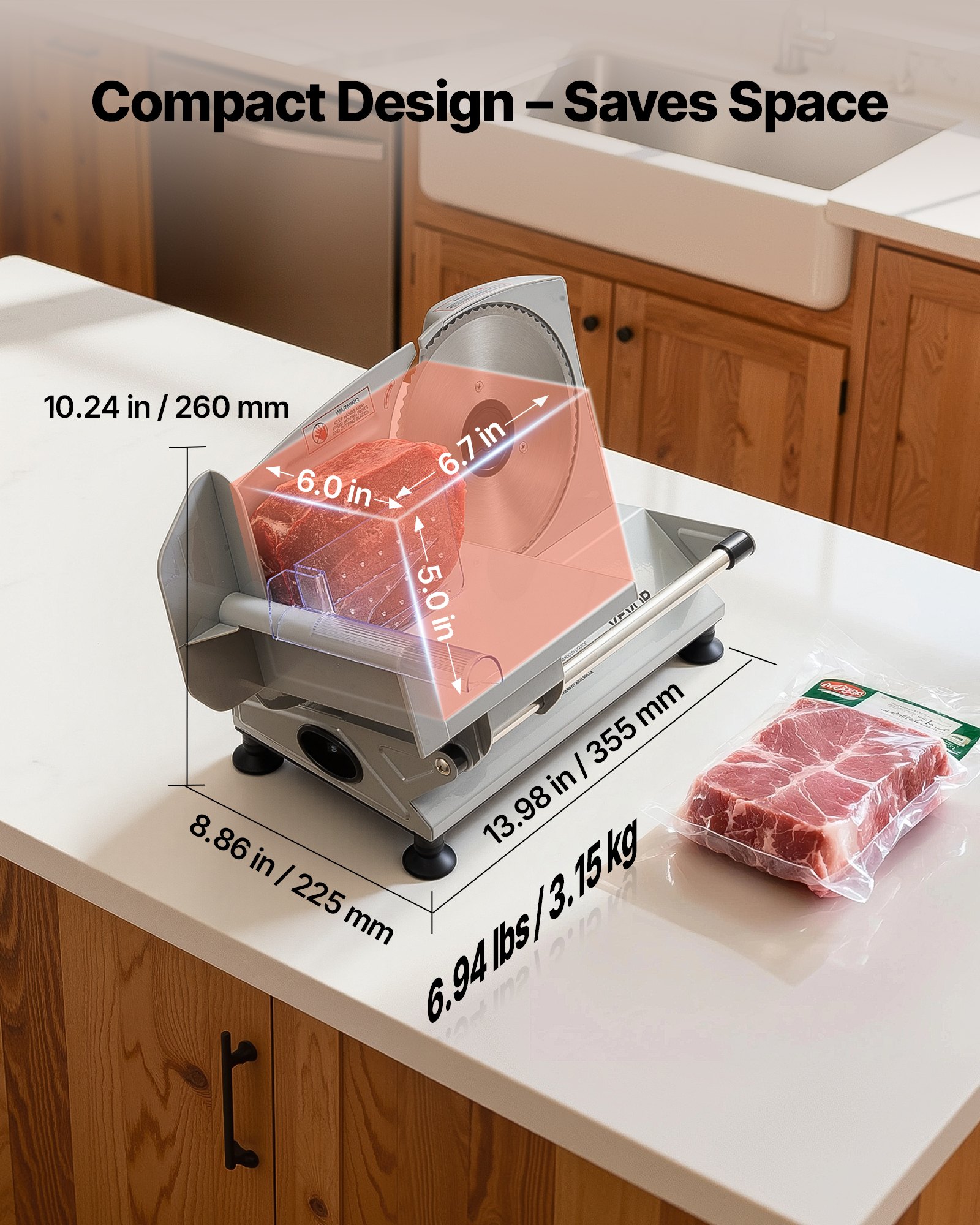 VEVOR Allesschneider Fleischschneider 150 W elektrische Aufschnittmaschine mit 17 cm Klinge, Fleischschneidemaschine mit 0–15 mm einstellbarer Dicke, für gefrorenes Fleisch Schinken Prime Steak