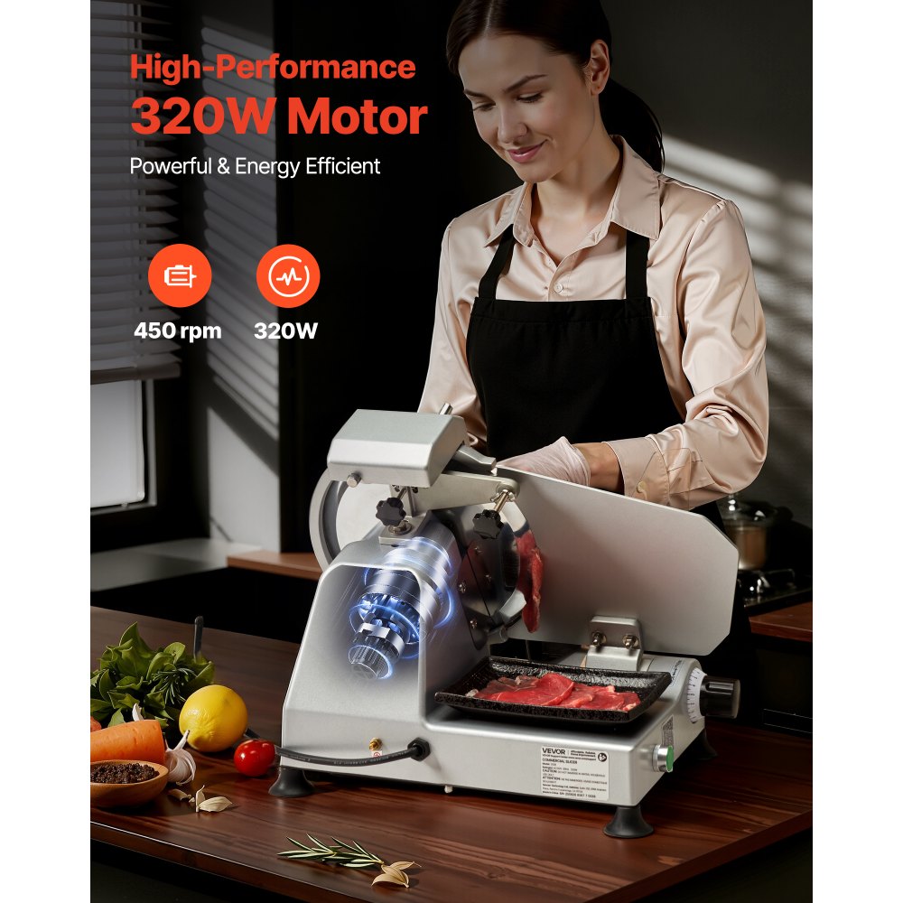 VEVOR Allesschneider Fleischschneider 320 W elektrische Aufschnittmaschine mit 25 cm Klinge, Fleischschneidemaschine mit 0-10 mm einstellbarer Dicke, für gefrorenes Fleisch Schinken Prime Steak