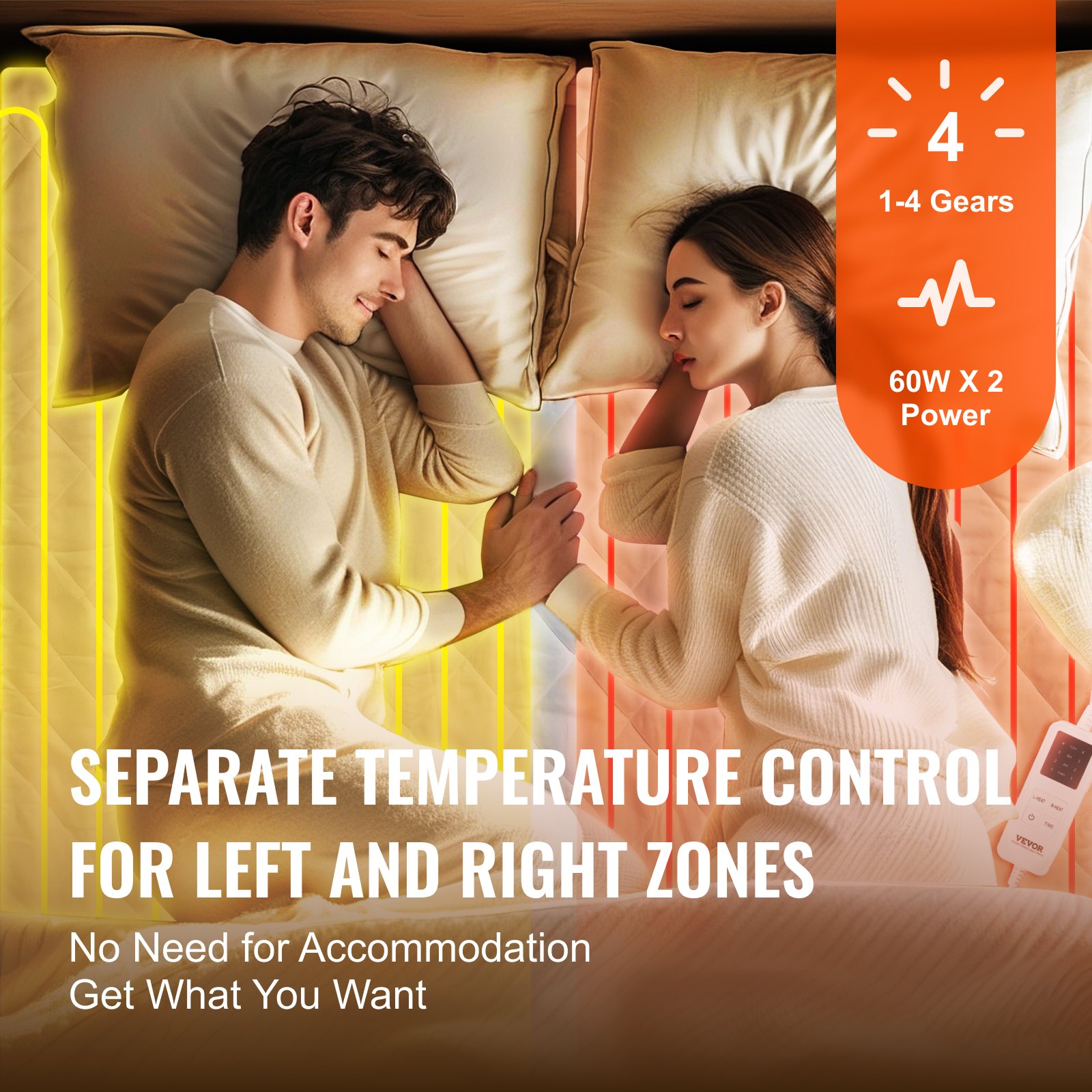 VEVOR Electric Heated Blanket, 195 x 165 cm, Queen-Size Bed Warmer, with 4 Heat Settings, 12-Hour Timer, 8-Hour Automatic Shut-Off, Elastic Pockets All Around, Mattress Protectors Made of Brushed Fabric